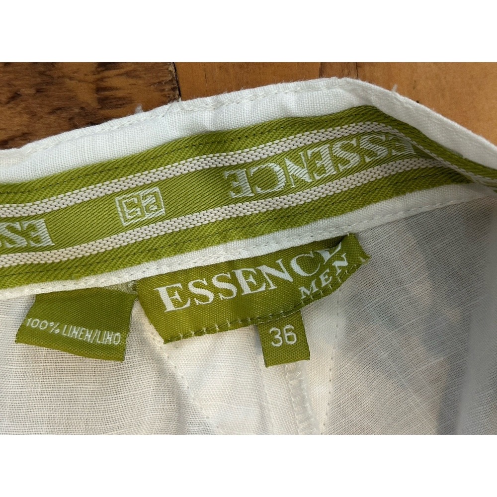 Essence Men White 100% Linen Pants Size 36 Lightweight Resort Casual - Picture 4 of 5